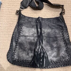 Laggo Chic Crossbody Gunmetal Leather Crossbody Bag with Tassels